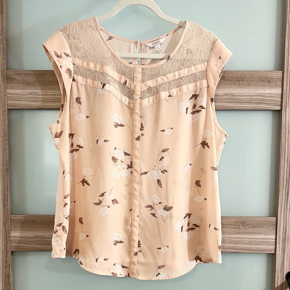 Candie's | Pale Pink Floral Sleeveless Blouse | XL